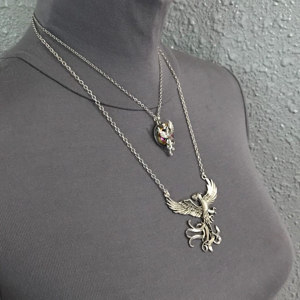 Rising Phoenix Jean Grey Silver Handmade 2-Layer Mythology Necklace Marvel Comic - Picture 10 of 15